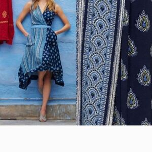 ANTHRO  MEAVE Boho Blue Paisley Patterned Hi Low Sharkbite Hem Dress SIZE 0P